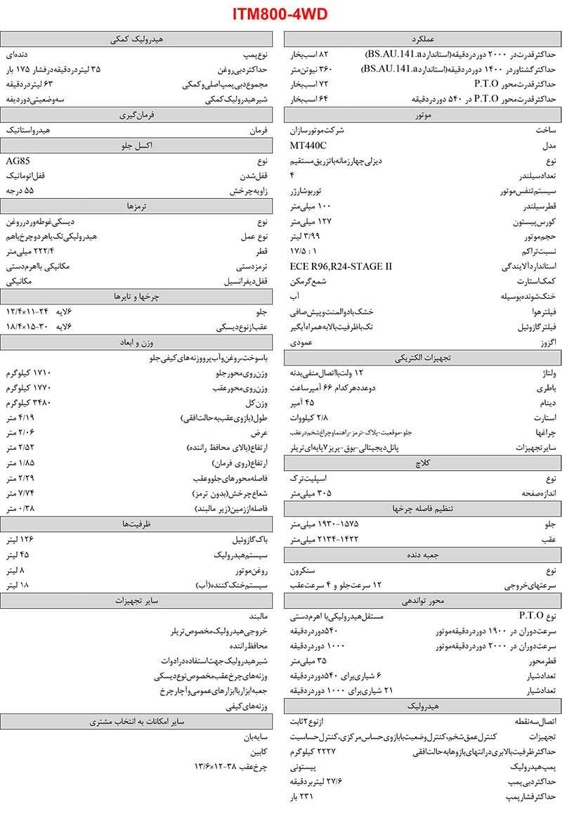 مشخصات تراکتور 800 جفت دیفرانسیل - ITM 800 4WD + تصاویر تراکتور 800 جفت دیفرانسیل